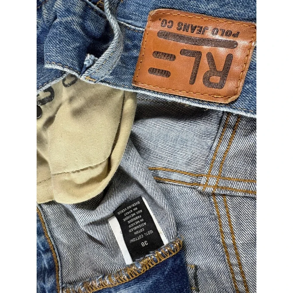 Vintage Polo Jeans Co Ralph Lauren Mens 38 Blue Denim Distressed Straight Leg